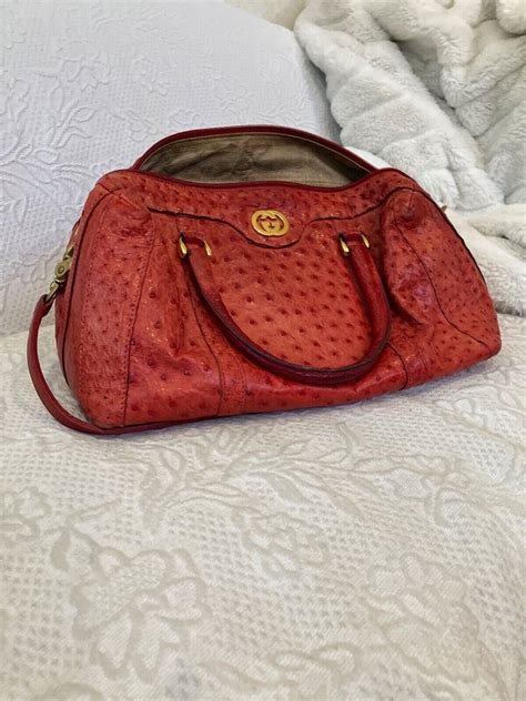 Vintage GIVENCHY Burgundy Red OSTRICH Leather Small Bi 